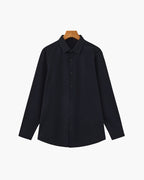 Men's Plain Button-Through Shirt with Pointed Collar - Black