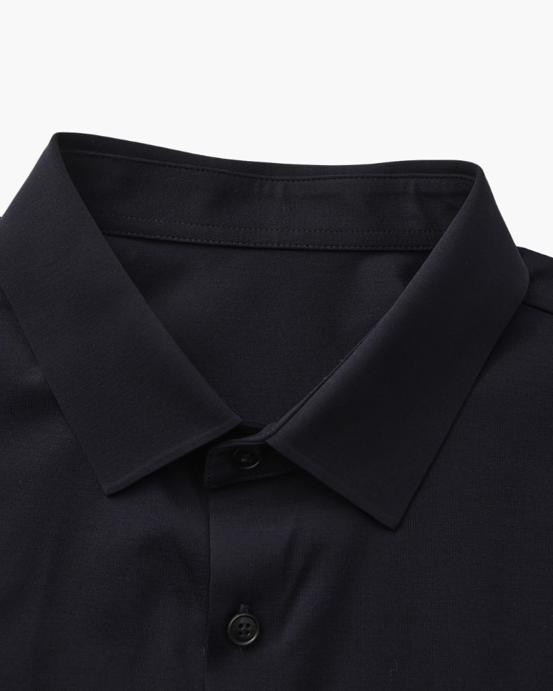 Men's Plain Button-Through Shirt with Pointed Collar - Black