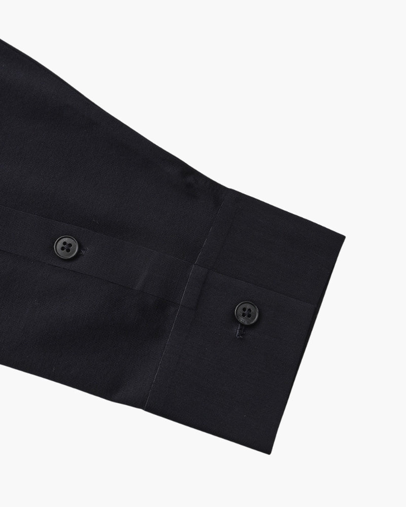 Men's Plain Button-Through Shirt with Pointed Collar - Black