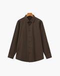 Men's Plain Button-Through Shirt with Pointed Collar - Dark Brown