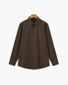 Men's Plain Button-Through Shirt with Pointed Collar - Dark Brown