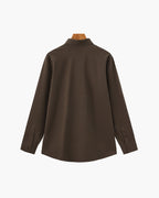 Men's Plain Button-Through Shirt with Pointed Collar - Dark Brown