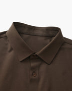 Men's Plain Button-Through Shirt with Pointed Collar - Dark Brown