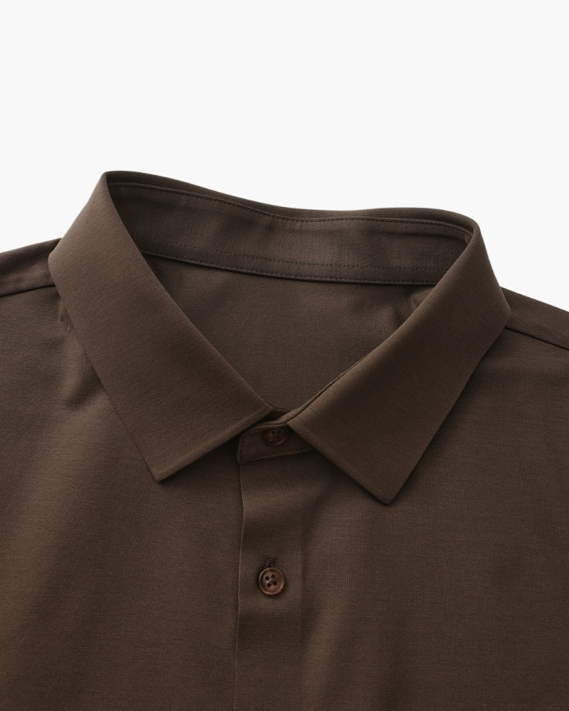 Men's Plain Button-Through Shirt with Pointed Collar - Dark Brown