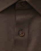 Men's Plain Button-Through Shirt with Pointed Collar - Dark Brown