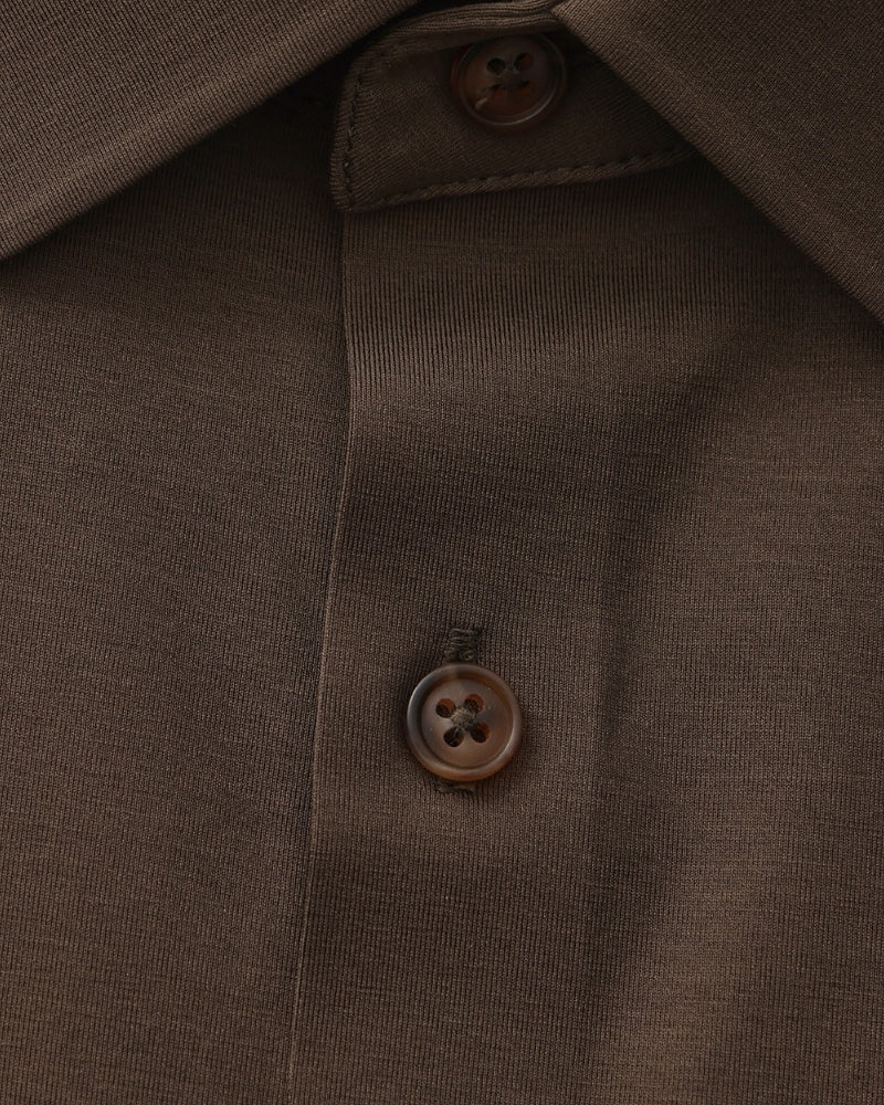 Men's Plain Button-Through Shirt with Pointed Collar - Dark Brown