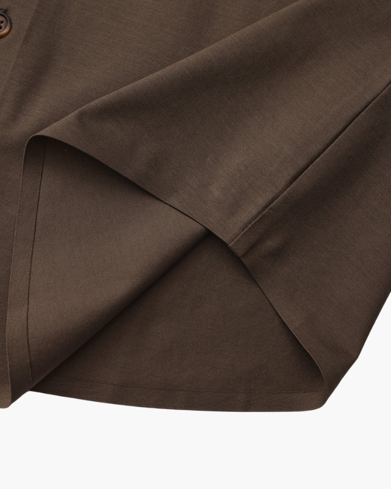 Men's Plain Button-Through Shirt with Pointed Collar - Dark Brown