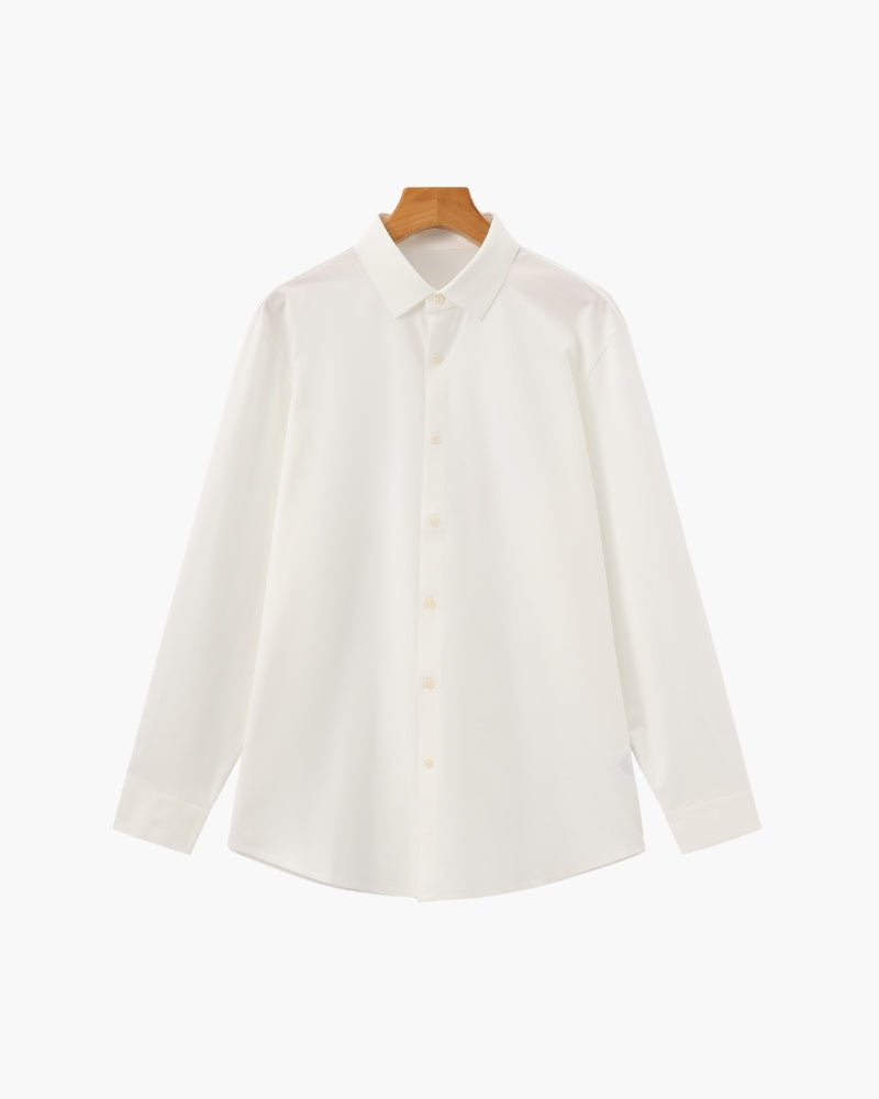 Men's Plain Button-Through Shirt with Pointed Collar - White