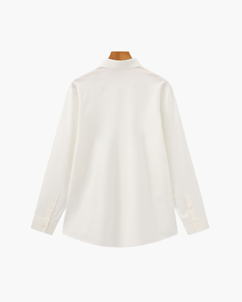 Men's Plain Button-Through Shirt with Pointed Collar - White