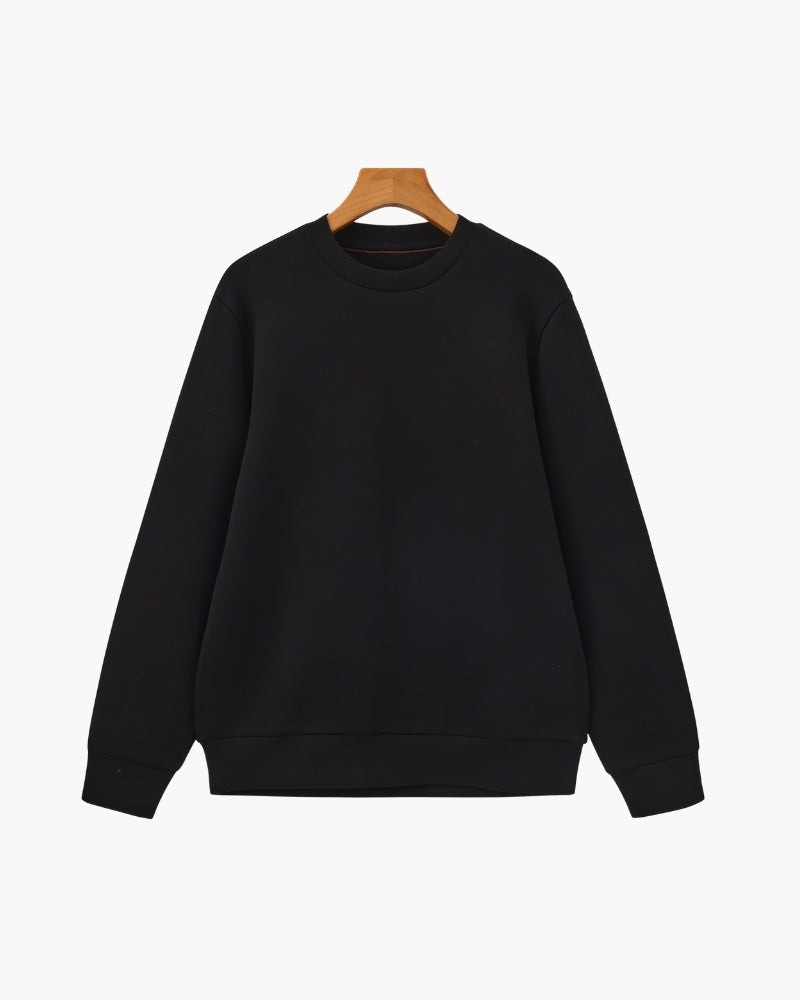 Men's Plain Crew-Neck Sweatshirt with Banded Cuffs - Black