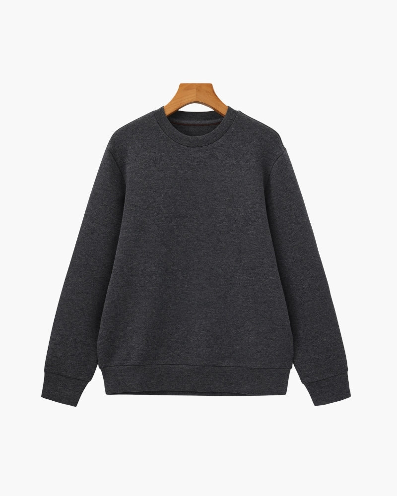 Men's Plain Crew-Neck Sweatshirt with Banded Cuffs - Grey