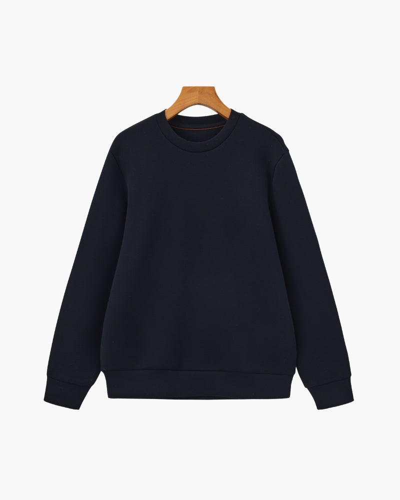 Men's Plain Crew-Neck Sweatshirt with Banded Cuffs - Blue