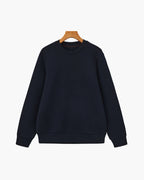 Men's Plain Crew-Neck Sweatshirt with Banded Cuffs - Blue