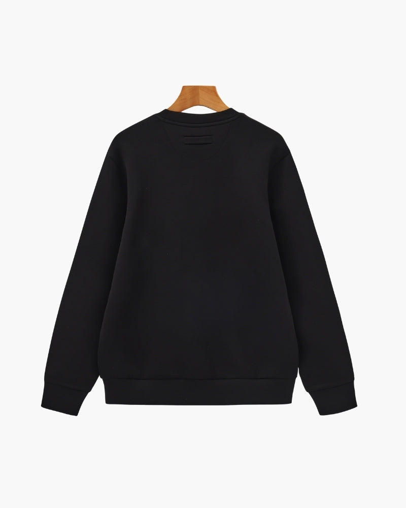 Men's Plain Crew-Neck Sweatshirt with Banded Cuffs - Black