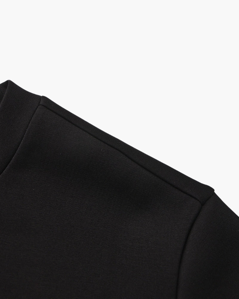 Men's Plain Crew-Neck Sweatshirt with Banded Cuffs - Black