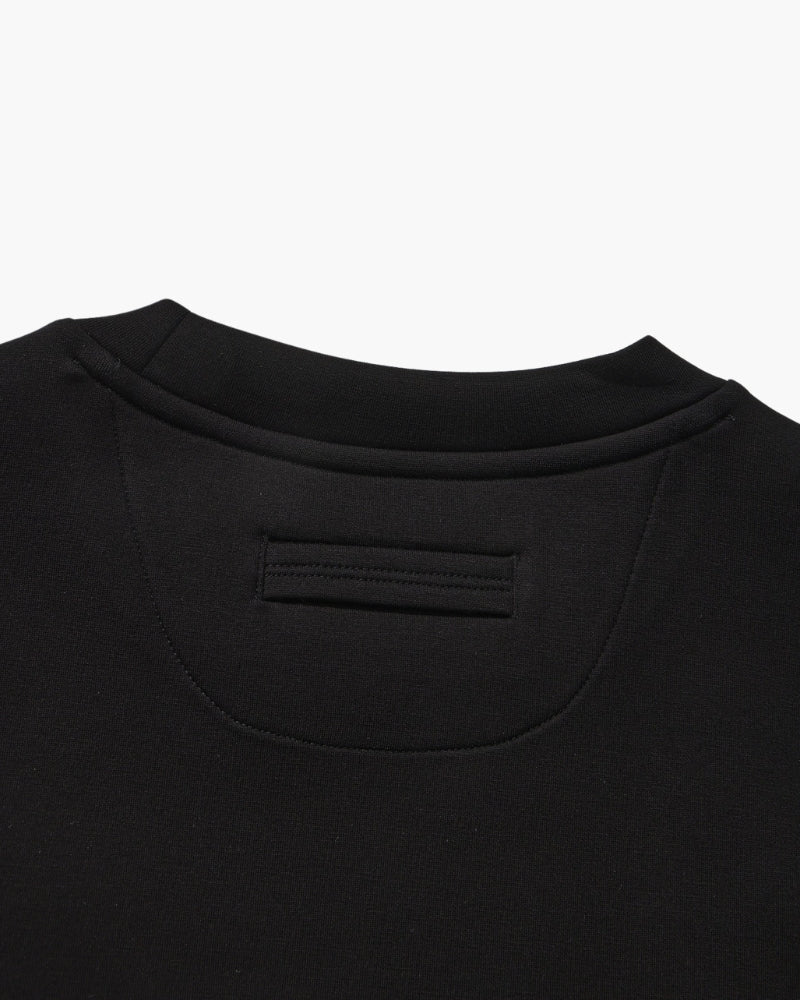 Men's Plain Crew-Neck Sweatshirt with Banded Cuffs - Black