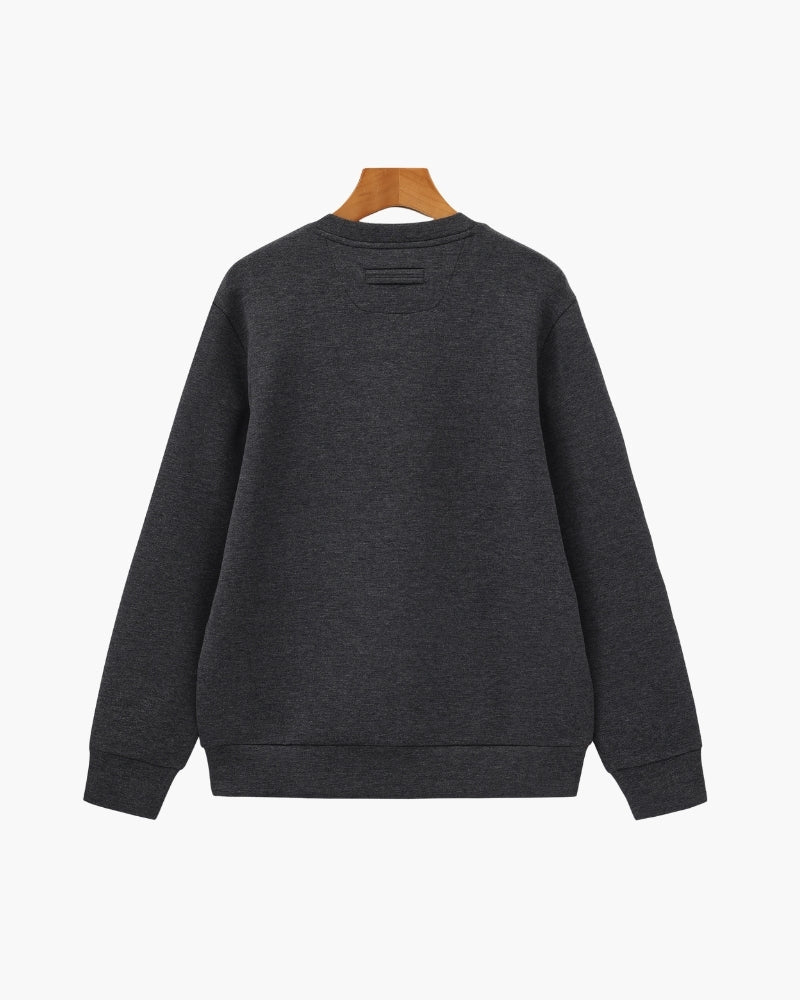 Men's Plain Crew-Neck Sweatshirt with Banded Cuffs - Grey