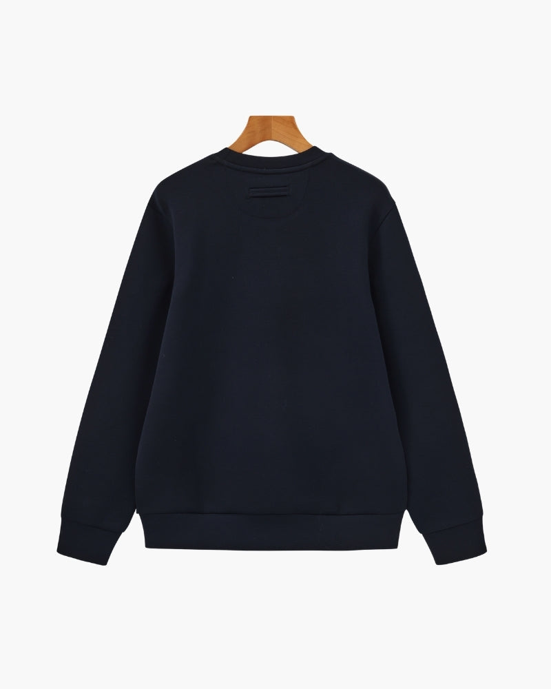 Men's Plain Crew-Neck Sweatshirt with Banded Cuffs - Blue