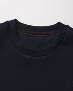 Men's Plain Crew-Neck Sweatshirt with Banded Cuffs - Blue