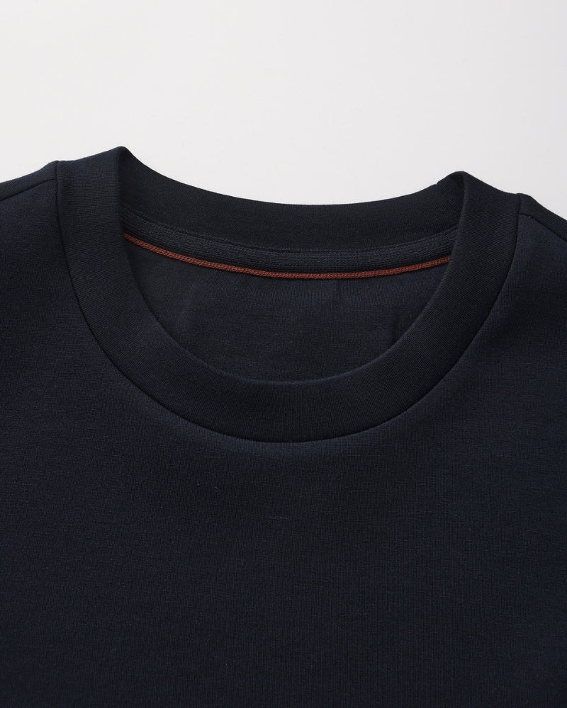 Men's Plain Crew-Neck Sweatshirt with Banded Cuffs - Blue