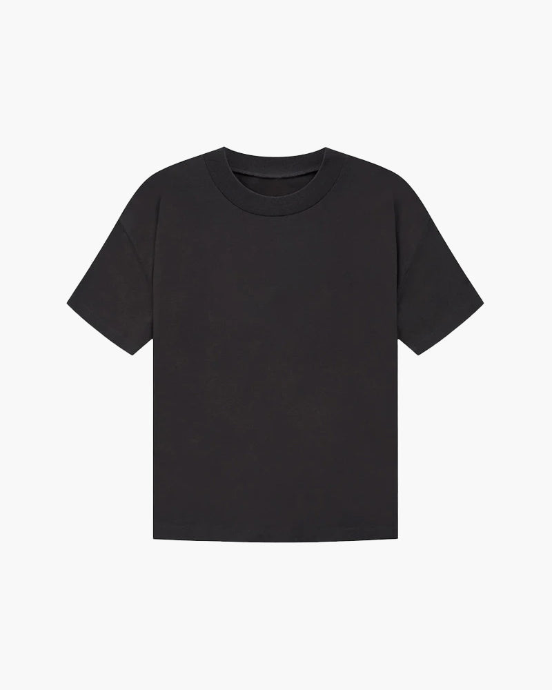 Men's Plain Crew-Neck T-Shirt with Straight Sleeves - Black