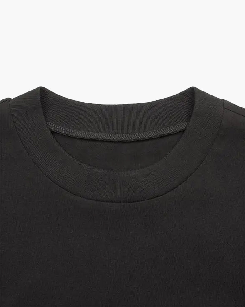 Men's Plain Crew-Neck T-Shirt with Straight Sleeves - Black