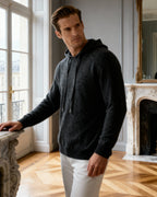 Men's Plain Drawstring Hoodie with Ribbed Edges - Dark Grey