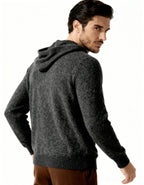 Men's Plain Drawstring Hoodie with Ribbed Edges - Dark Grey