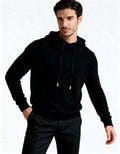 Men's Plain Drawstring Hoodie with Ribbed Edges - Black