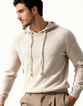 Men's Plain Drawstring Hoodie with Ribbed Edges - Beige