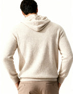 Men's Plain Drawstring Hoodie with Ribbed Edges - Beige