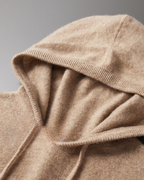Men's Plain Drawstring Hoodie with Ribbed Edges - Beige