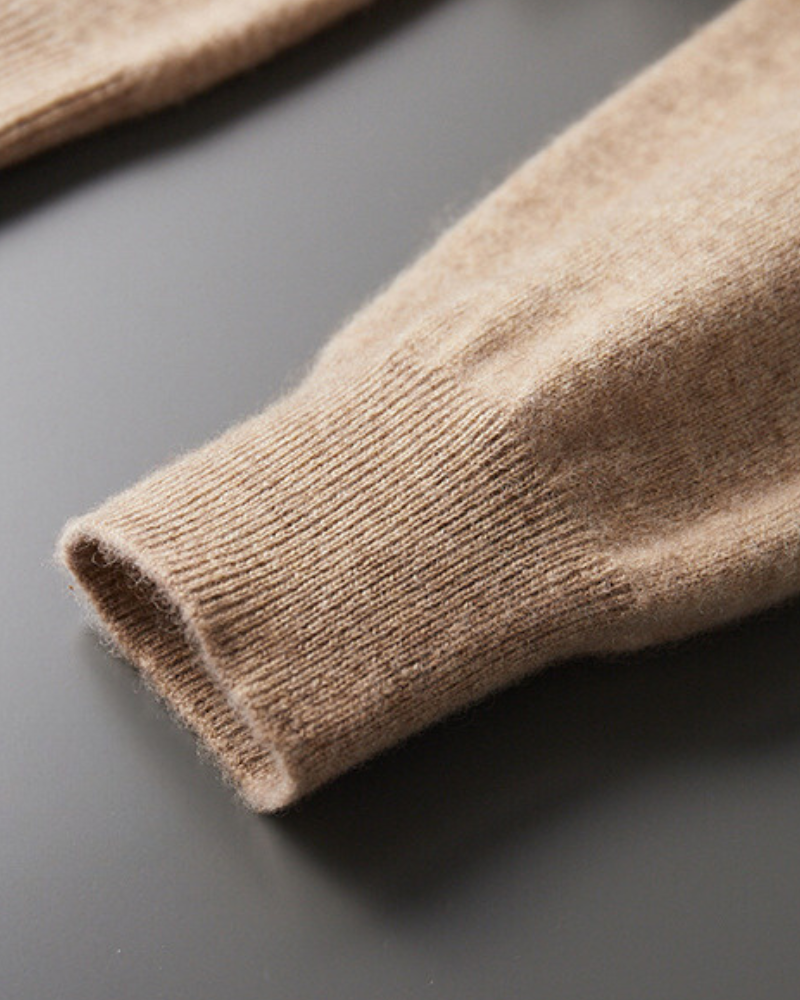 Men's Plain Drawstring Hoodie with Ribbed Edges - Beige