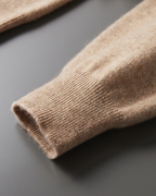 Men's Plain Drawstring Hoodie with Ribbed Edges - Beige