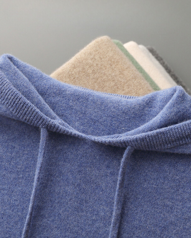 Men's Plain Drawstring Hoodie with Ribbed Edges - shared