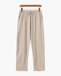 Men's Plain Drawstring Trousers with Open Ankle Hems - Beige