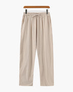 Men's Plain Drawstring Trousers with Open Ankle Hems - Beige