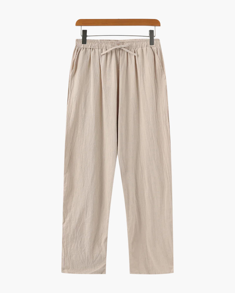 Men's Plain Drawstring Trousers with Open Ankle Hems - Beige