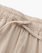 Men's Plain Drawstring Trousers with Open Ankle Hems - Beige