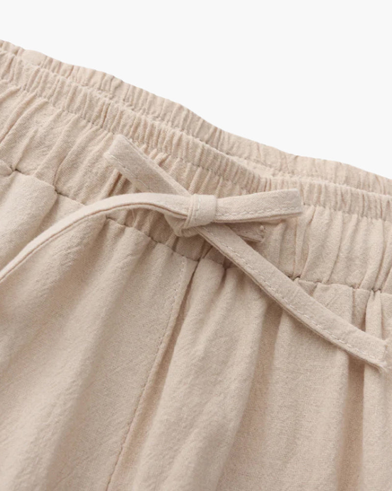 Men's Plain Drawstring Trousers with Open Ankle Hems - Beige