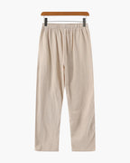 Men's Plain Drawstring Trousers with Open Ankle Hems - Beige