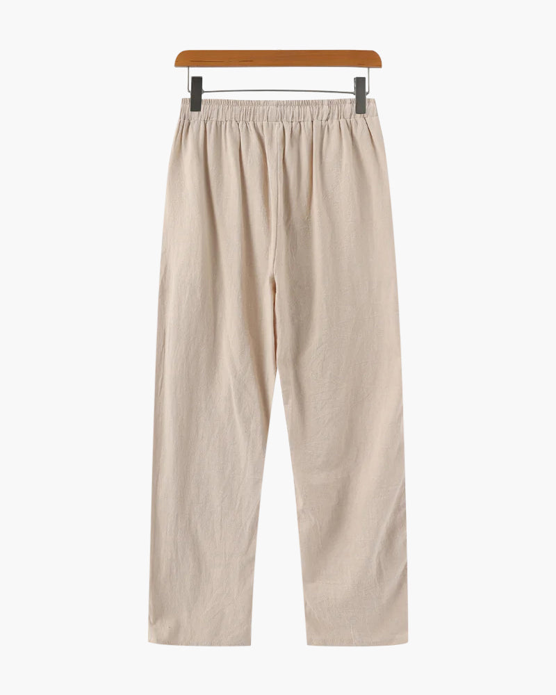 Men's Plain Drawstring Trousers with Open Ankle Hems - Beige