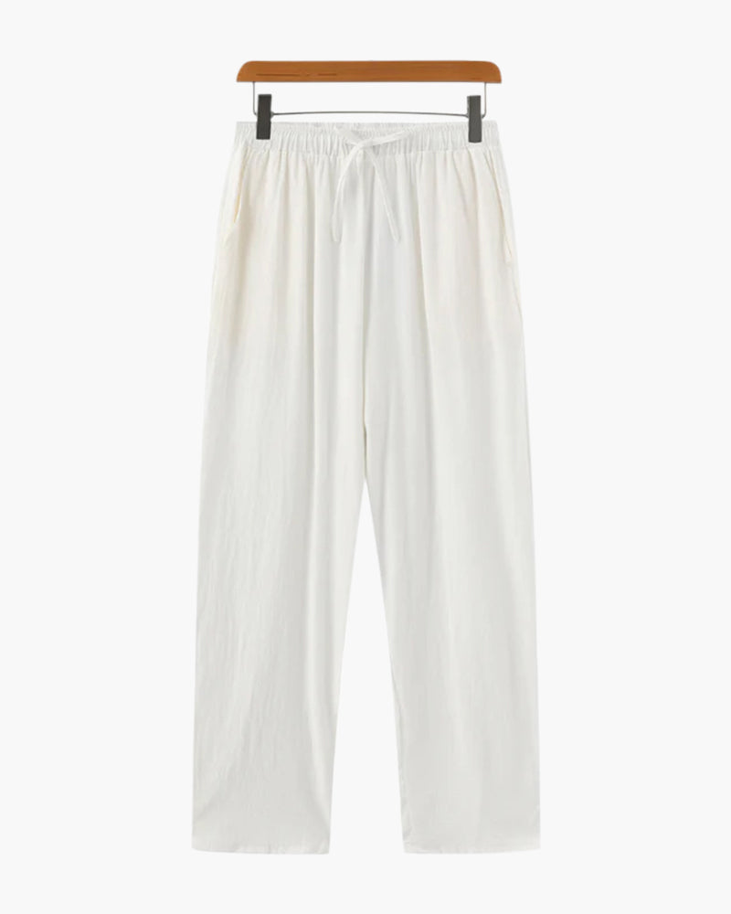 Men's Plain Drawstring Trousers with Open Ankle Hems - White