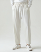 Men's Plain Drawstring Trousers with Open Ankle Hems - White