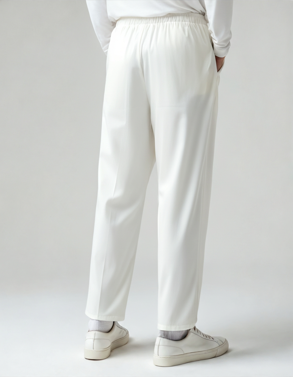 Men's Plain Drawstring Trousers with Open Ankle Hems - White
