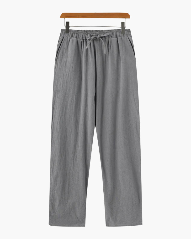 Men's Plain Drawstring Trousers with Open Ankle Hems - Grey