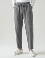 Men's Plain Drawstring Trousers with Open Ankle Hems - Grey