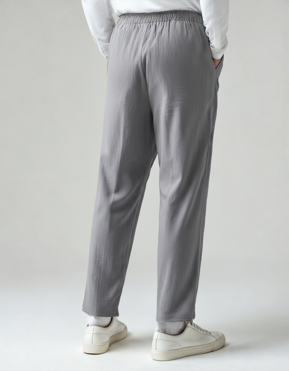 Men's Plain Drawstring Trousers with Open Ankle Hems - Grey