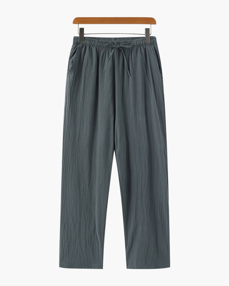 Men's Plain Drawstring Trousers with Open Ankle Hems - Green
