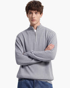 Men's Plain Half-Zip Jumper with a Standing Collar - Grey